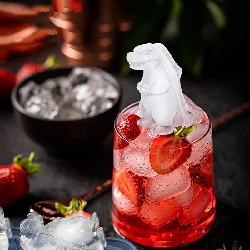 Nerien Dinosaur Ice Cube Tray Mold - 3D Dino Shape Ice Cube Trays, Cute Monster Ice Cube Molds for Whiskey Bourbon, 4-Hole Large Fun Shapes Ice Cube Trays with Lid, Funny Dinosaur Gifts for Lovers Women Men - Image 5